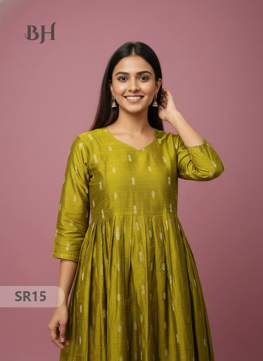 Raw Silk Frock with Full Length Lining | Light Green Colour