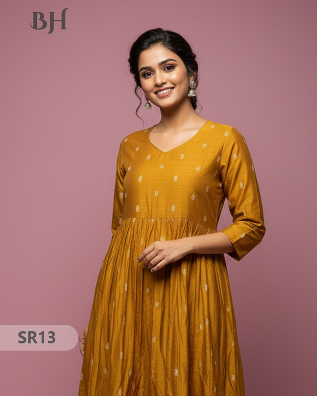 Raw Silk Frock with Full Length Lining | Gold Yellow Colour