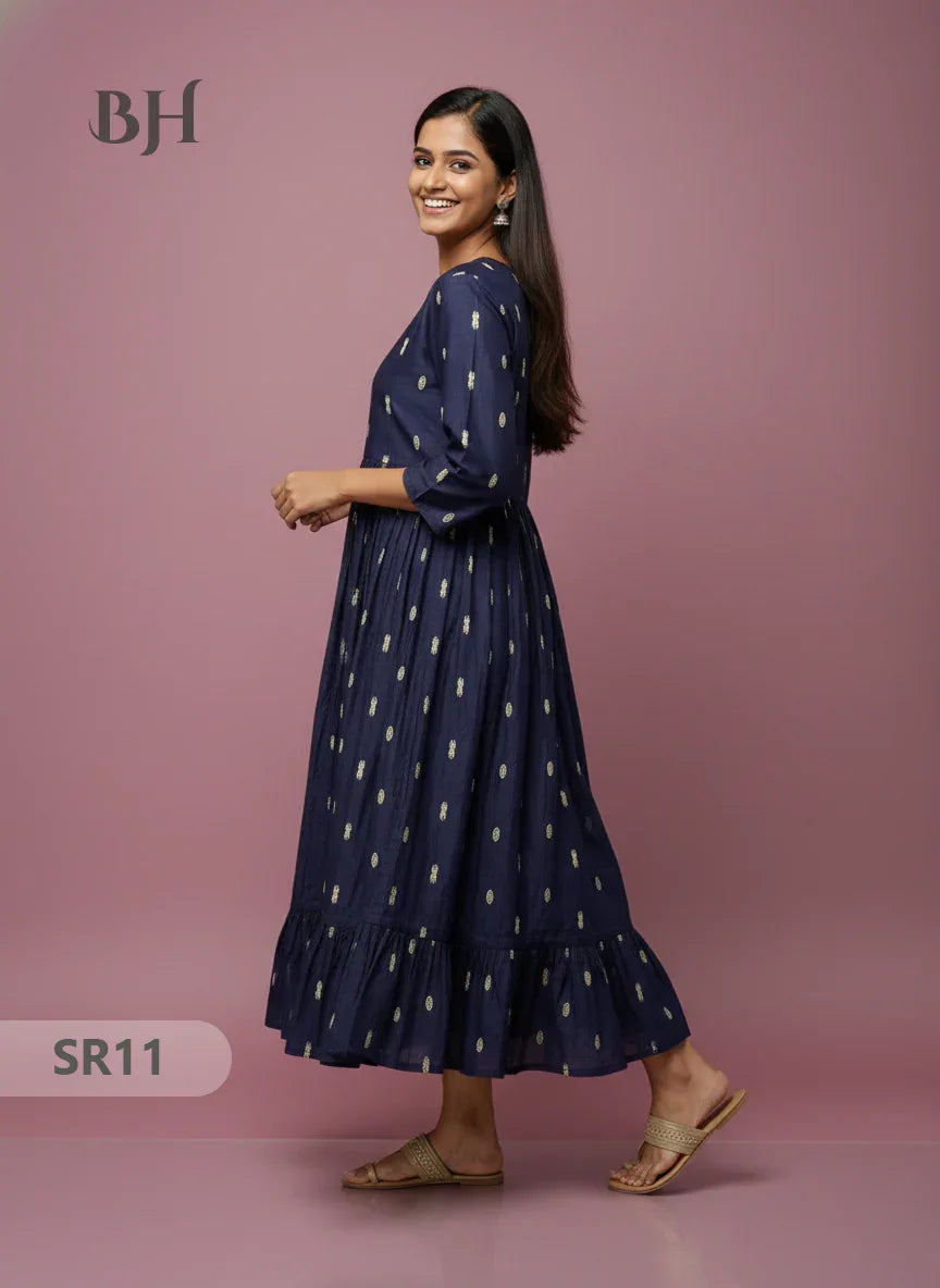 Raw Silk Frock with Full Length Lining | Navy Blue Colour