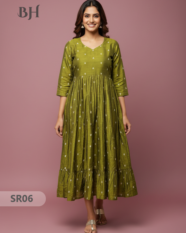 Raw Silk Frock with Full Length Lining | Light Green Colour