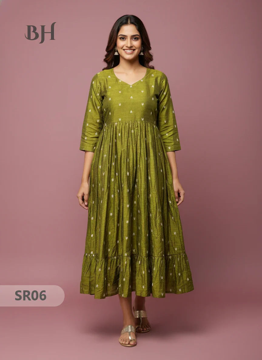 Raw Silk Frock with Full Length Lining | Light Green Colour