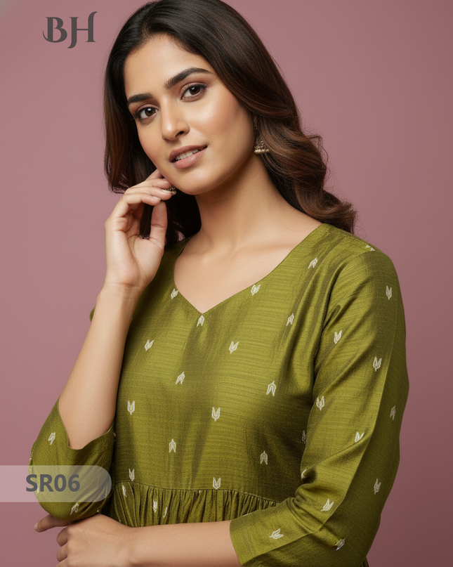 Raw Silk Frock with Full Length Lining | Light Green Colour