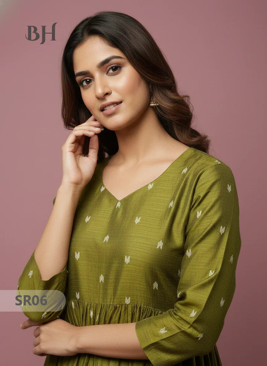 Raw Silk Frock with Full Length Lining | Light Green Colour