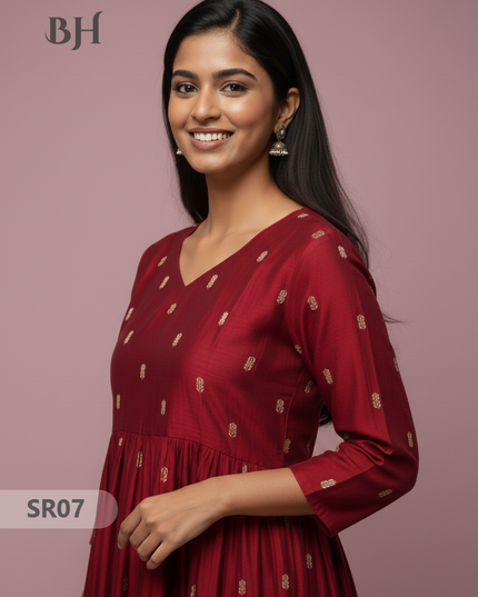 Raw Silk Frock with Full Length Lining | Maroon Colour