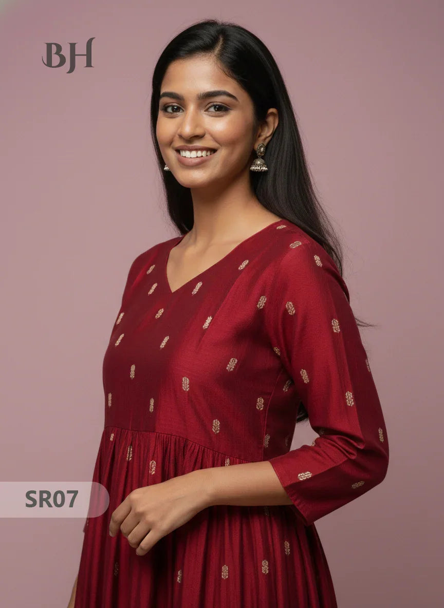 Raw Silk Frock with Full Length Lining | Maroon Colour