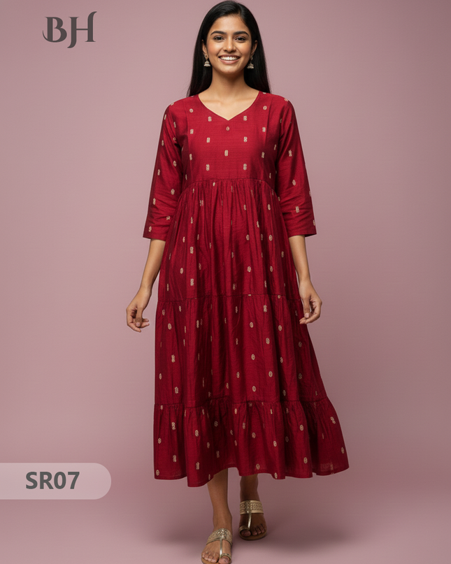 Raw Silk Frock with Full Length Lining | Maroon Colour