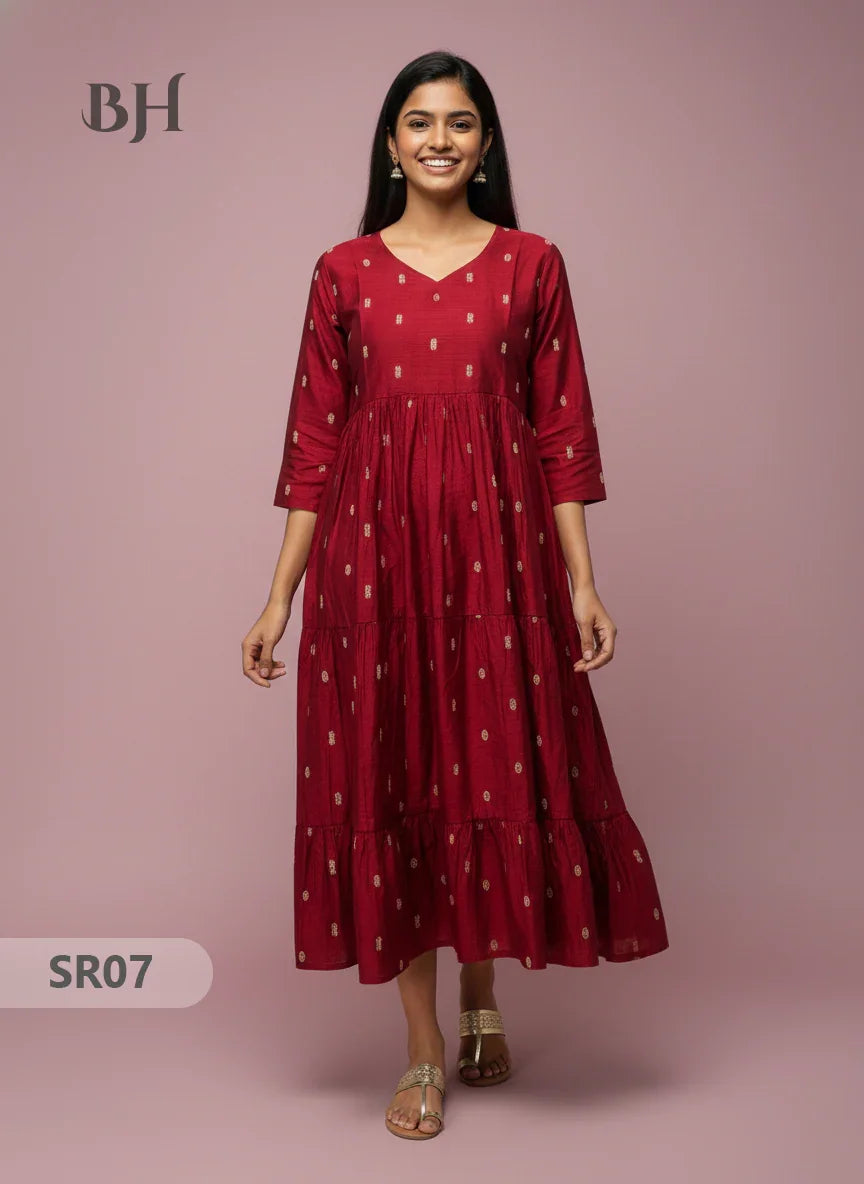 Raw Silk Frock with Full Length Lining | Maroon Colour