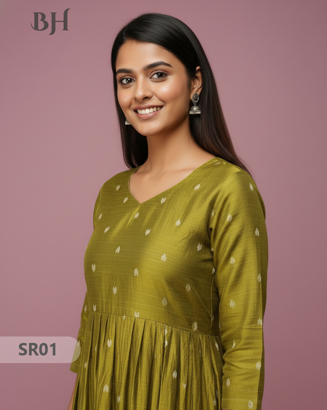 Raw Silk Frock with Full Length Lining | Light Green Colour