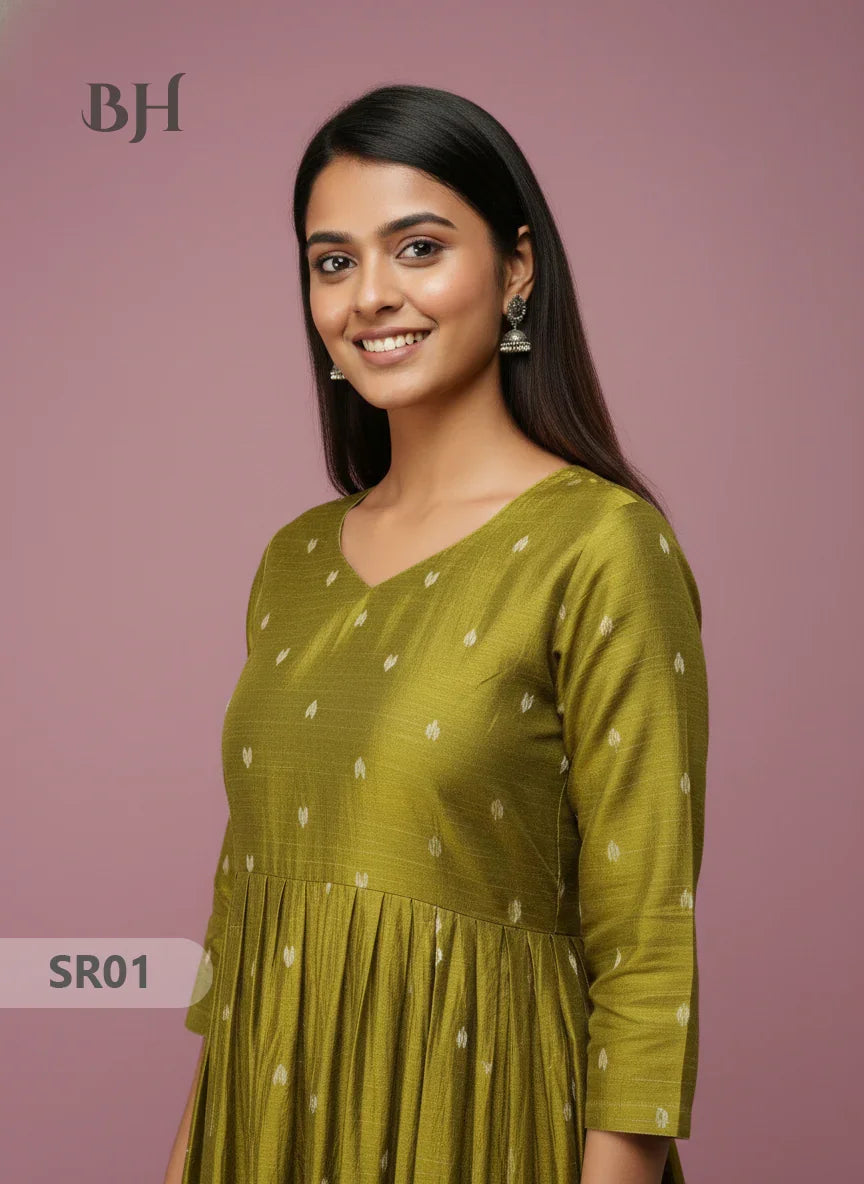 Raw Silk Frock with Full Length Lining | Light Green Colour