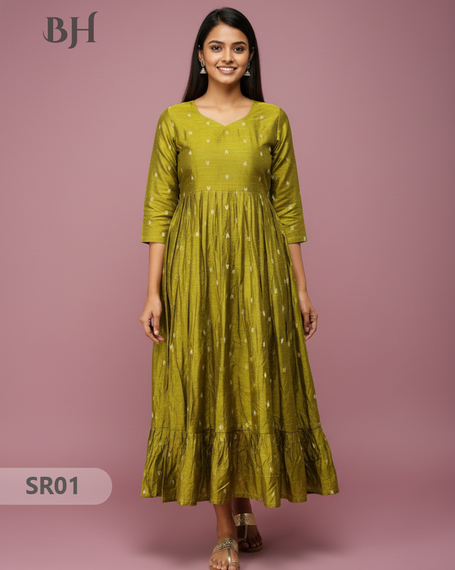 Raw Silk Frock with Full Length Lining | Light Green Colour