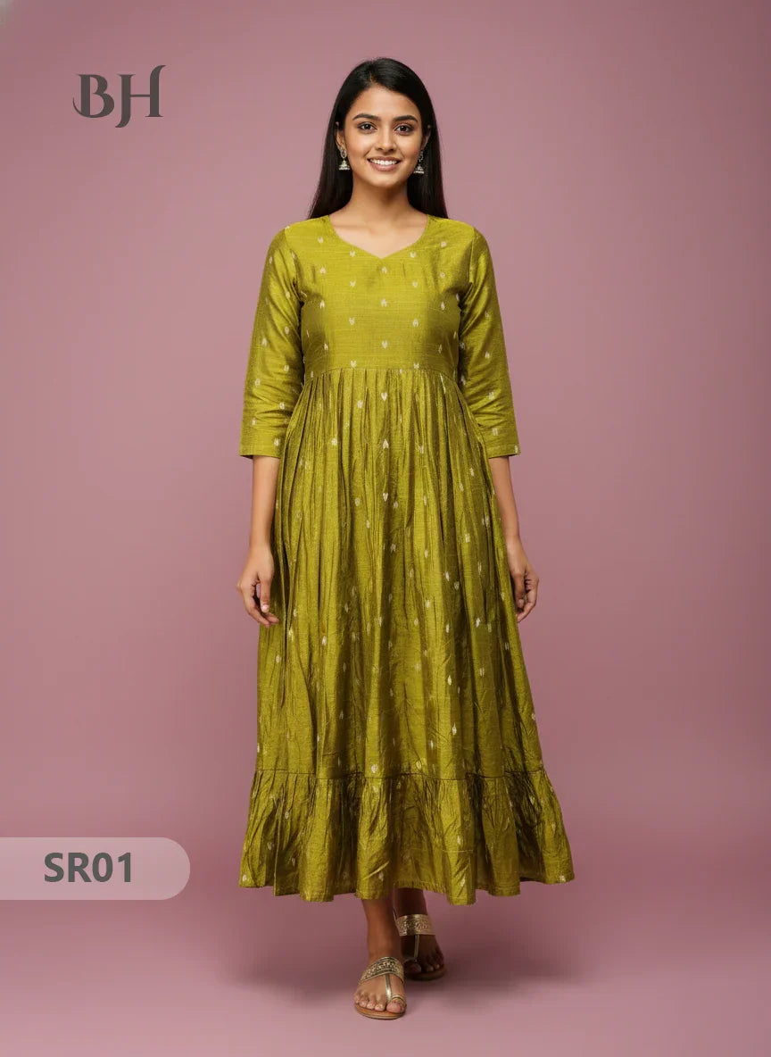 Raw Silk Frock with Full Length Lining | Light Green Colour