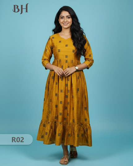 Raw Silk Frock with Full Length Lining | Yellow Colour