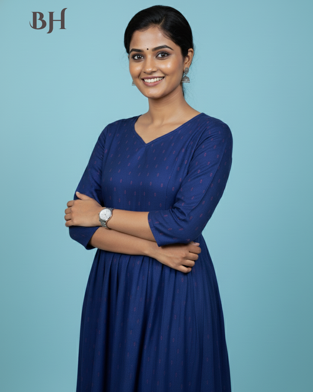 Raw Silk Frock with Full Length Lining | Dark Blue Colour