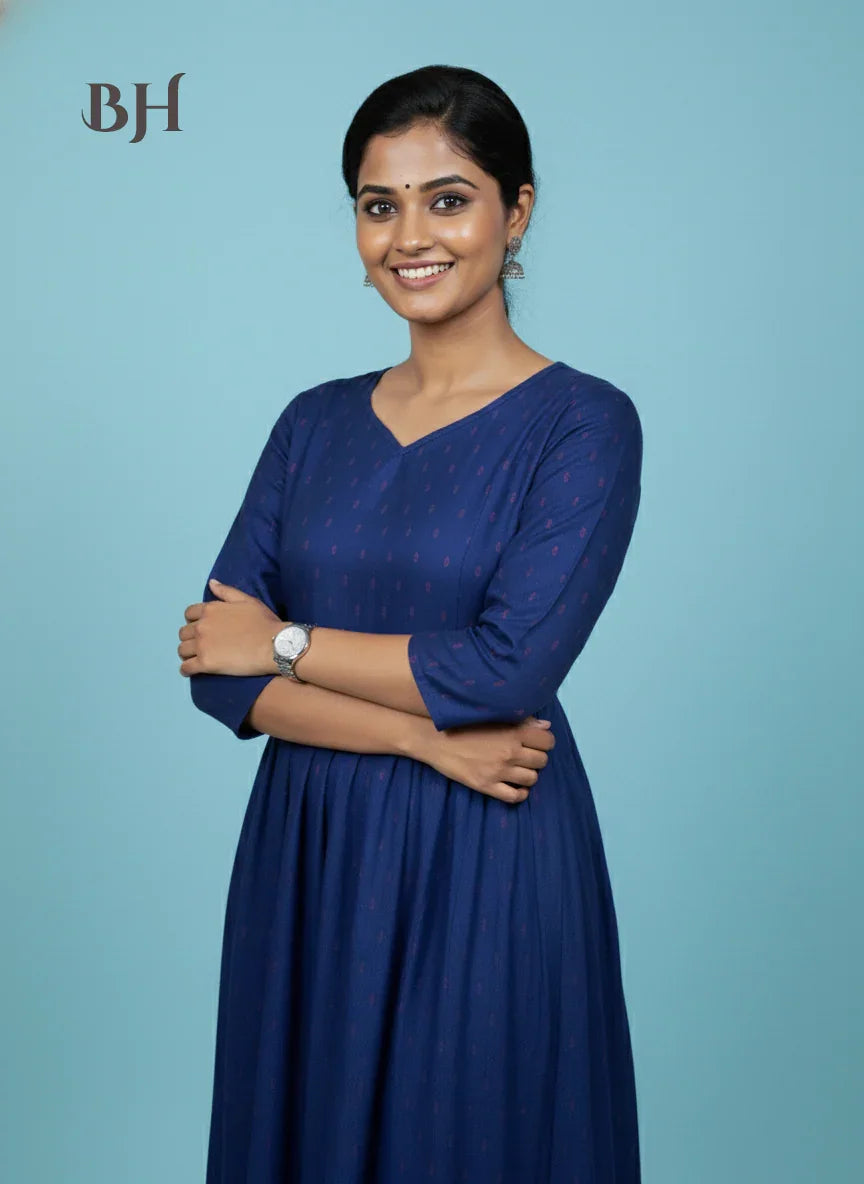 Raw Silk Frock with Full Length Lining | Dark Blue Colour