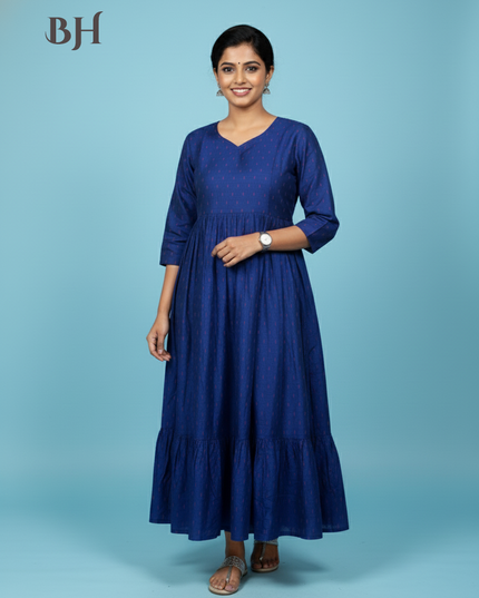 Raw Silk Frock with Full Length Lining | Dark Blue Colour