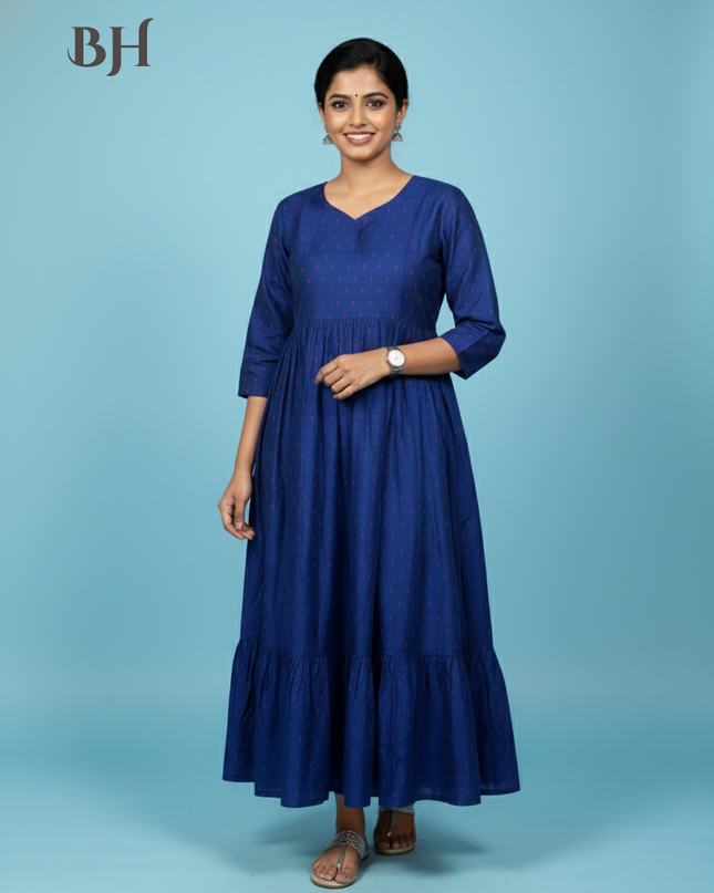 Raw Silk Frock with Full Length Lining | Dark Blue Colour