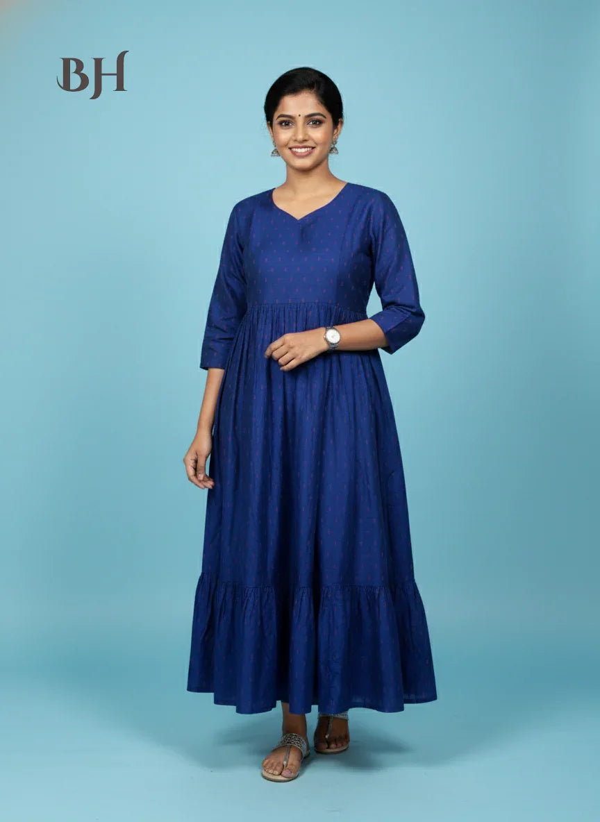 Raw Silk Frock with Full Length Lining | Dark Blue Colour