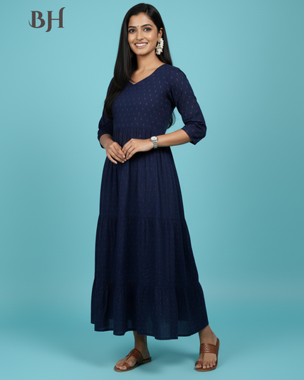 Raw Silk Frock with Full Length Lining | Navy Blue Colour