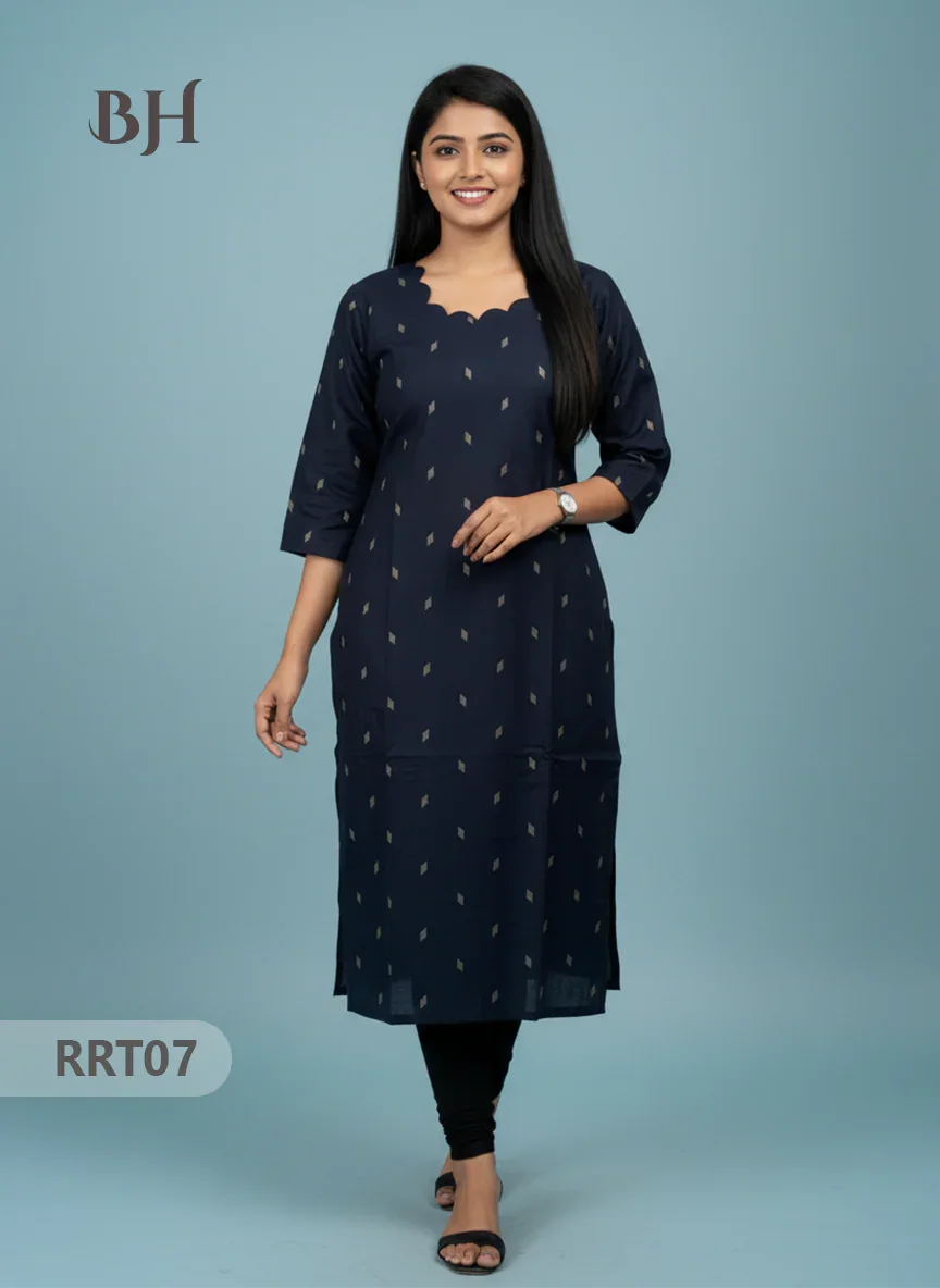 Designer Raw Silk Straight Cut Top in Blue | Cut Work Neck | Full-Length Lining