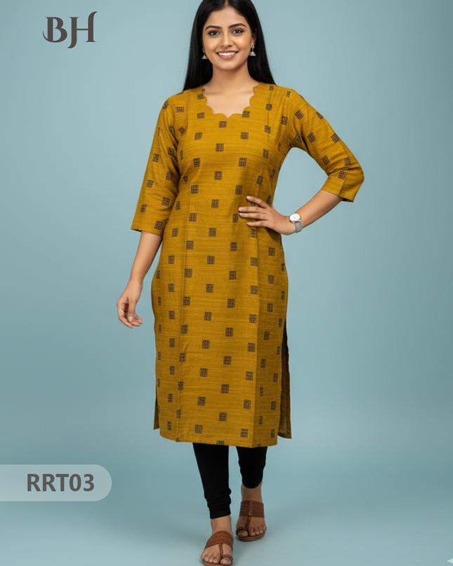 Designer Raw Silk Straight Cut Top in Orange Gold | Cut Work Neck | Full-Length Lining