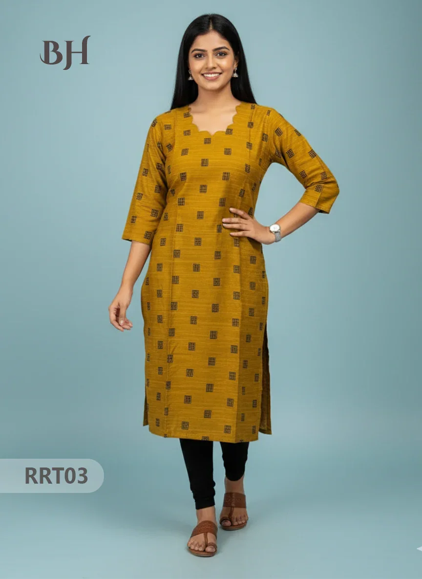 Designer Raw Silk Straight Cut Top in Orange Gold | Cut Work Neck | Full-Length Lining