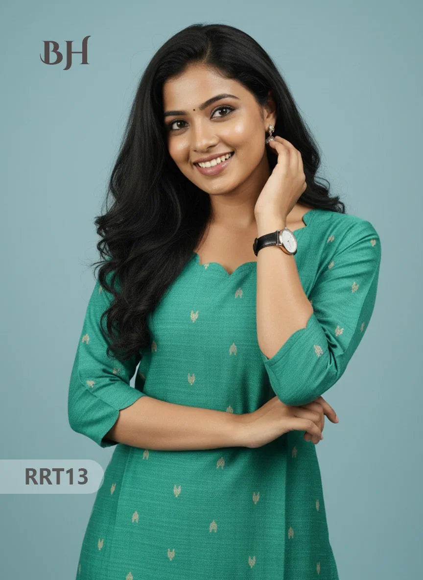 Designer Raw Silk Straight Cut Top in Sea Green | Cut Work Neck | Full-Length Lining
