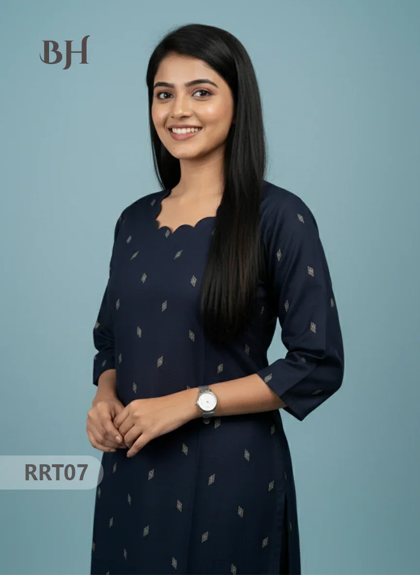 Designer Raw Silk Straight Cut Top in Blue | Cut Work Neck | Full-Length Lining