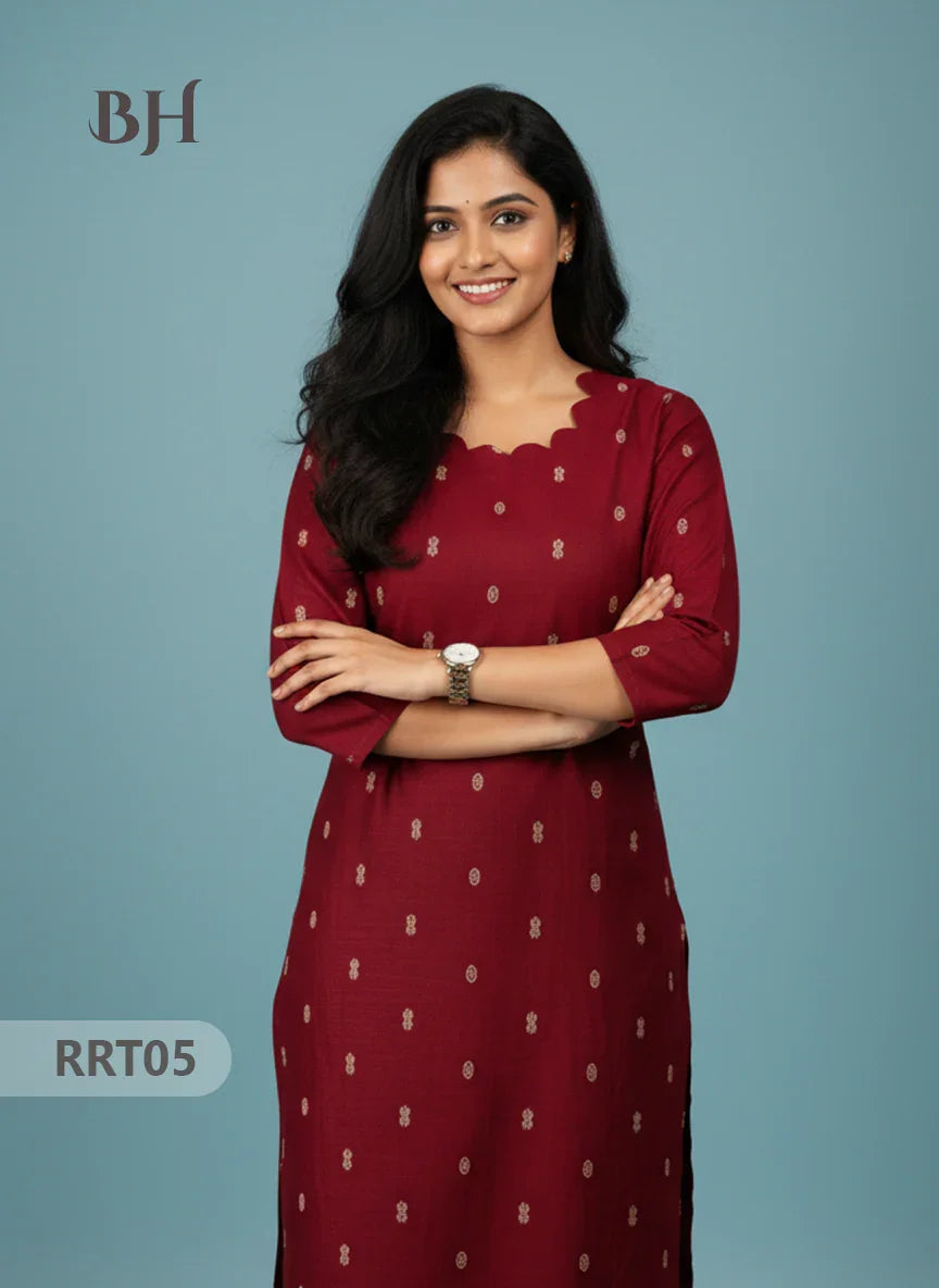 Designer Raw Silk Straight Cut Top in Merlot | Cut Work Neck | Full-Length Lining