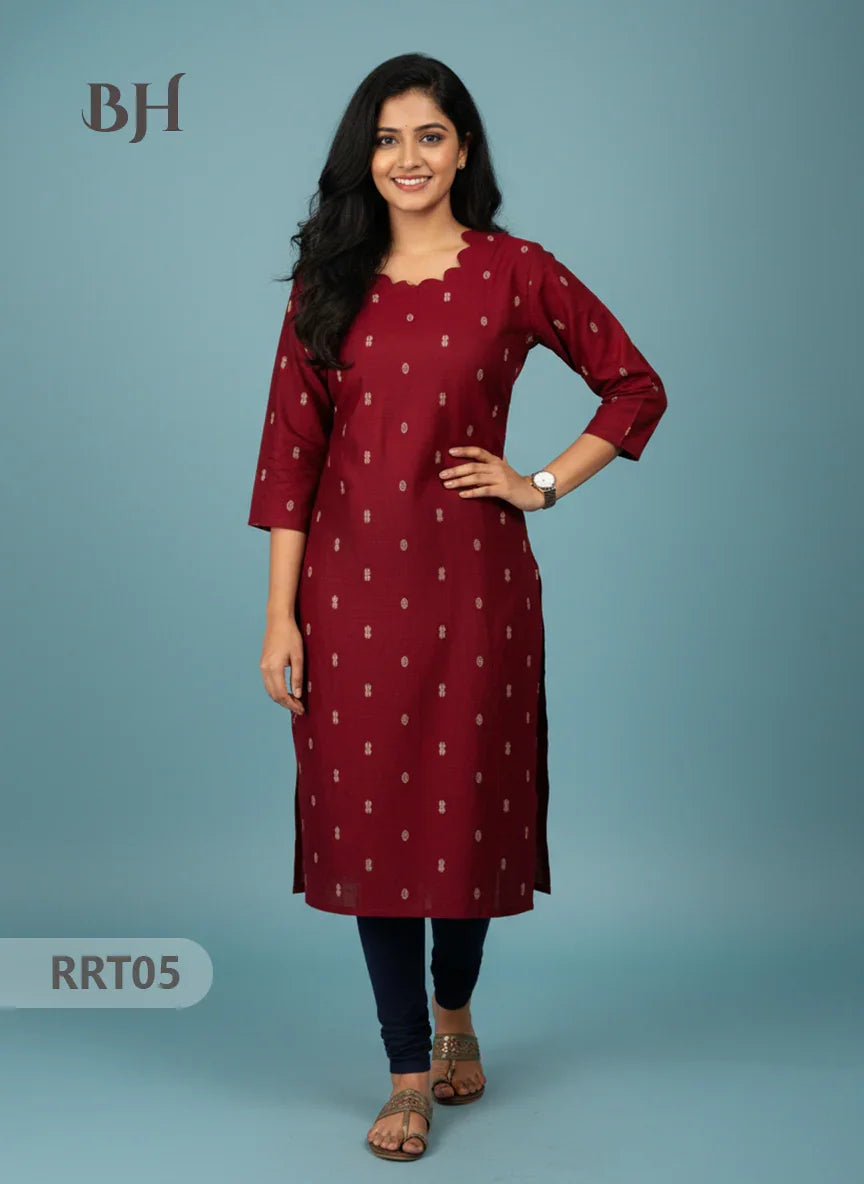 Designer Raw Silk Straight Cut Top in Merlot | Cut Work Neck | Full-Length Lining