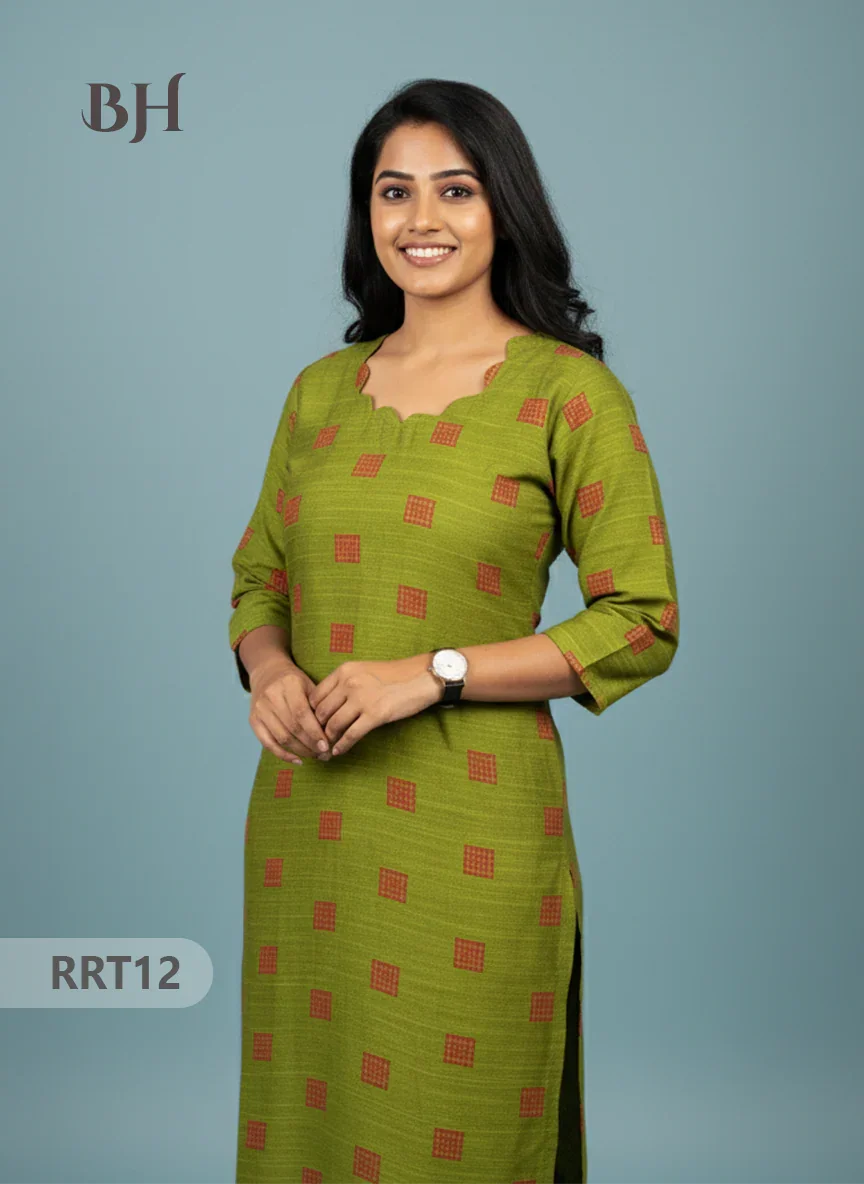 Designer Raw Silk Straight Cut Top in Green | Cut Work Neck | Full-Length Lining