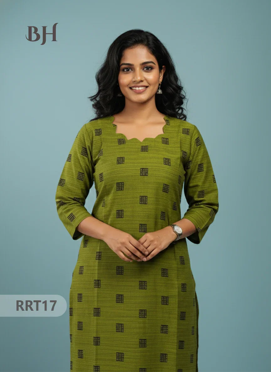 Designer Raw Silk Straight Cut Top in Lcky Green | Cut Work Neck | Full-Length Lining