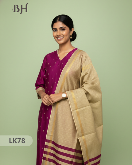 Raw Silk 3pc KurtiSet With Pink Colour Full Length Lining | Gold Dupatta
