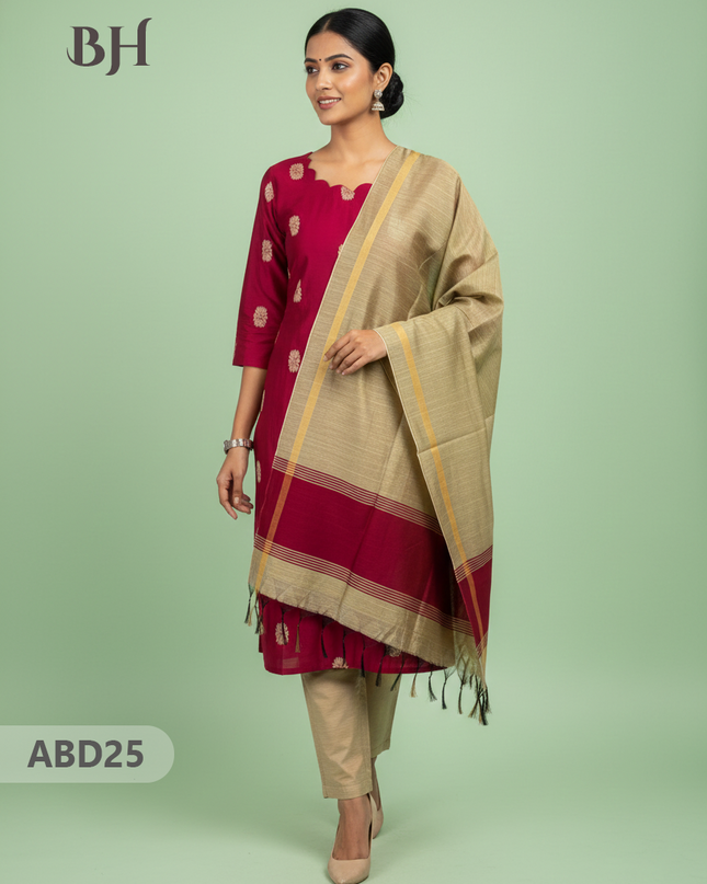 Raw Silk 3-Piece Kurti Set with Cut Work Neck Design in Pink Colour | Full-Length Lined Kurti with Gold Dupatta