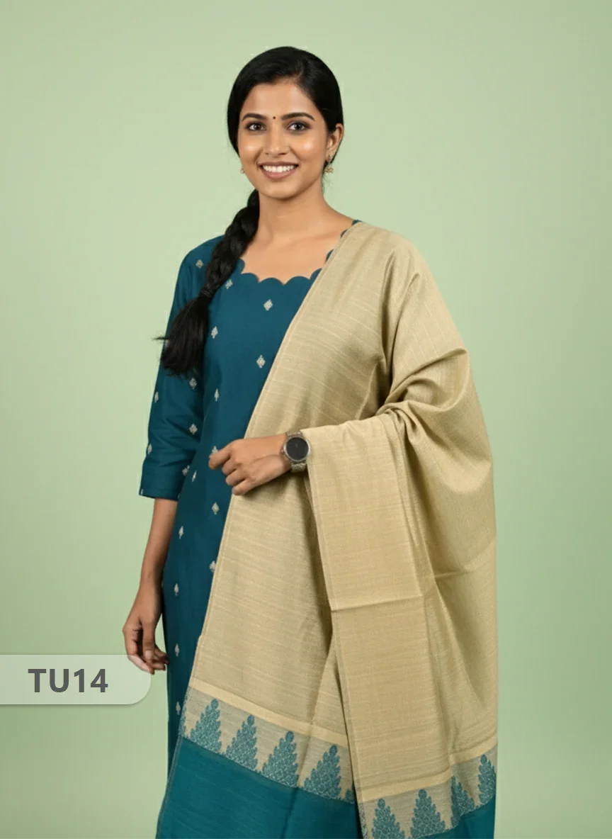 Raw Silk 3-Piece Kurti Set with Cut Work Neck Design in Sea Blue Colour | Full-Length Lined Kurti with Gold Dupatta