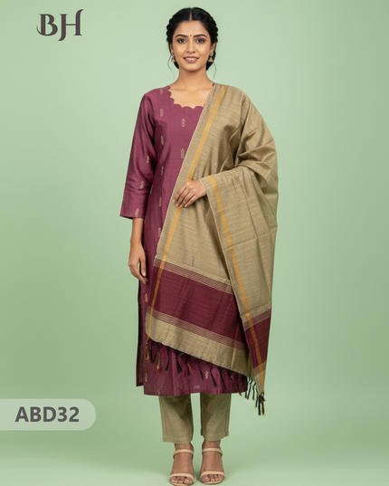 Raw Silk 3-Piece Kurti Set with Cut Work Neck Design in Onion Pink Colour | Full-Length Lined Kurti with Gold Dupatta