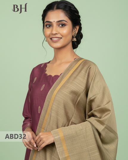 Raw Silk 3-Piece Kurti Set with Cut Work Neck Design in Onion Pink Colour | Full-Length Lined Kurti with Gold Dupatta