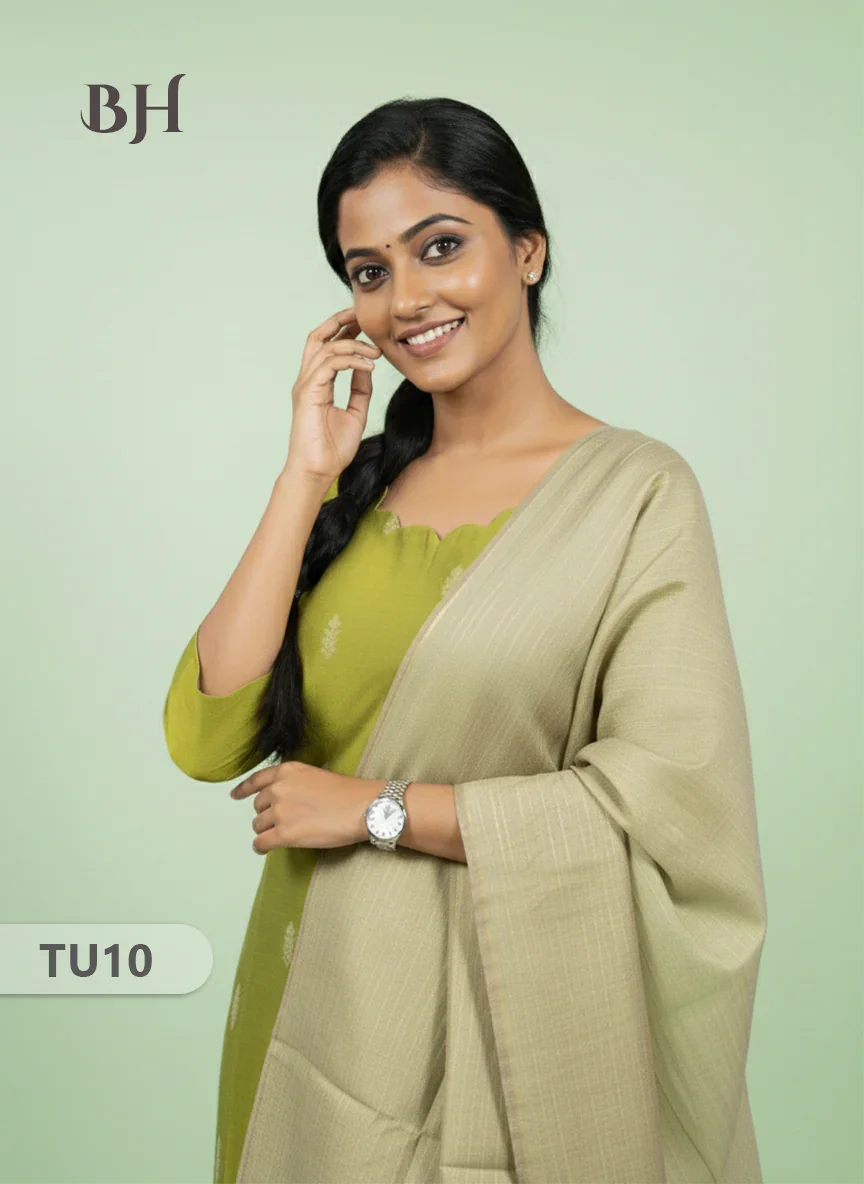 Raw Silk 3-Piece Kurti Set with Cut Work Neck Design in Green Colour | Full-Length Lined Kurti with Gold Dupatta