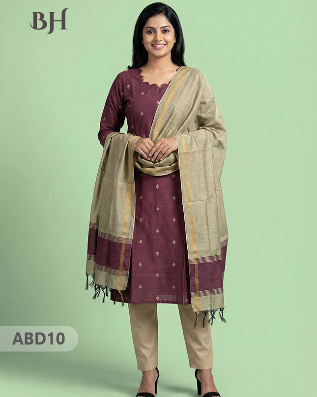 Raw Silk 3-Piece Kurti Set with Cut Work Neck Design in Onion Pink Colour | Full-Length Lined Kurti with Gold Dupatta