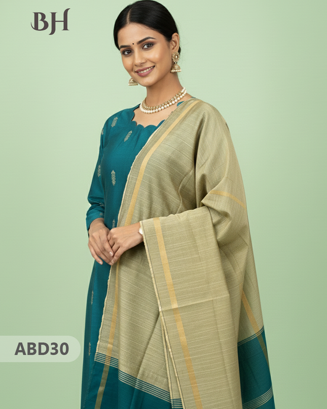 Raw Silk 3-Piece Kurti Set with Cut Work Neck Design in Sea Blue Colour | Full-Length Lined Kurti with Gold Dupatta