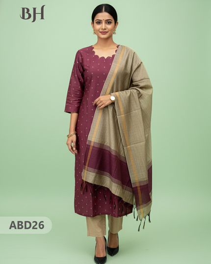 Raw Silk 3-Piece Kurti Set with Cut Work Neck Design in Onion Pink Colour | Full-Length Lined Kurti with Gold Dupatta