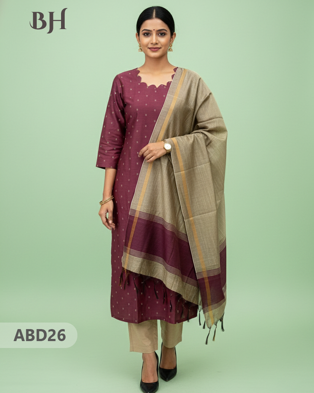 Raw Silk 3-Piece Kurti Set with Cut Work Neck Design in Onion Pink Colour | Full-Length Lined Kurti with Gold Dupatta