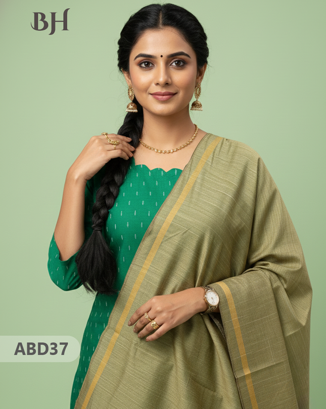 Raw Silk 3-Piece Kurti Set with Cut Work Neck Design in Sea Green Colour | Full-Length Lined Kurti with Gold Dupatta