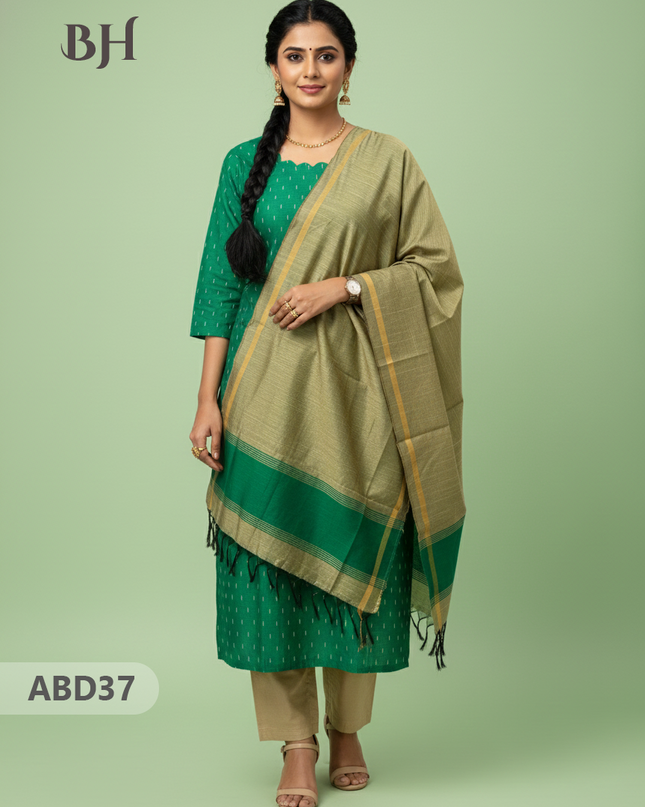 Raw Silk 3-Piece Kurti Set with Cut Work Neck Design in Sea Green Colour | Full-Length Lined Kurti with Gold Dupatta