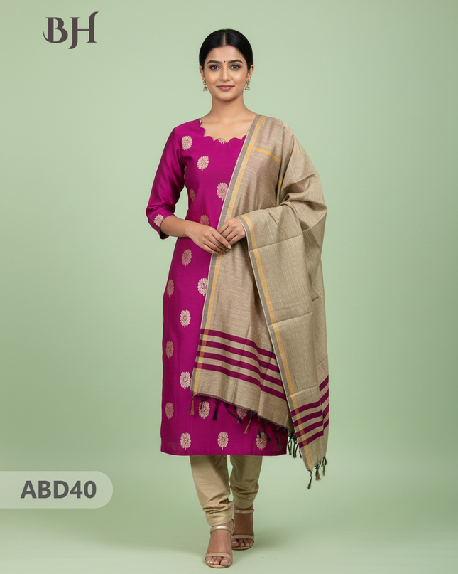 Raw Silk 3-Piece Kurti Set with Cut Work Neck Design in Pink Colour | Full-Length Lined Kurti with Gold Dupatta