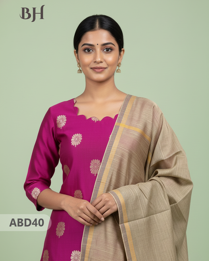 Raw Silk 3-Piece Kurti Set with Cut Work Neck Design in Pink Colour | Full-Length Lined Kurti with Gold Dupatta