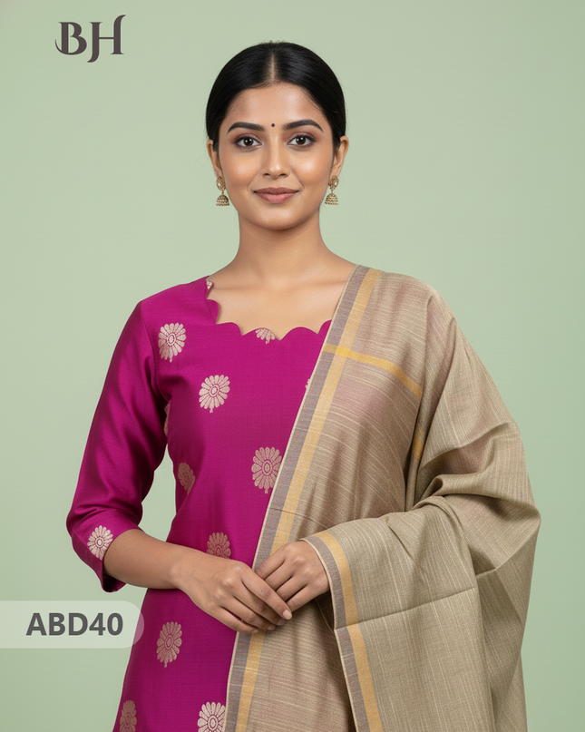 Raw Silk 3-Piece Kurti Set with Cut Work Neck Design in Pink Colour | Full-Length Lined Kurti with Gold Dupatta