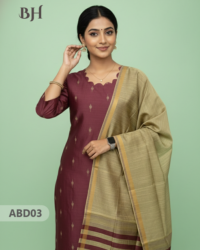 Raw Silk 3-Piece Kurti Set with Cut Work Neck Design in Onion Pink Colour | Full-Length Lined Kurti with Gold Dupatta