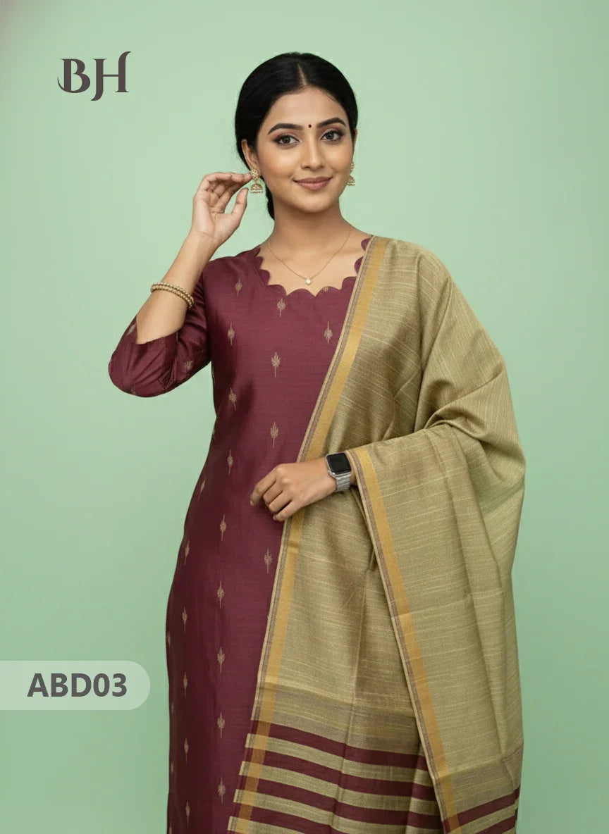 Raw Silk 3-Piece Kurti Set with Cut Work Neck Design in Onion Pink Colour | Full-Length Lined Kurti with Gold Dupatta