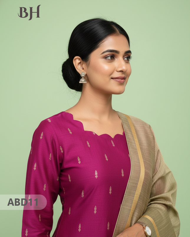 Raw Silk 3-Piece Kurti Set with Cut Work Neck Design in Pink Colour | Full-Length Lined Kurti with Gold Dupatta