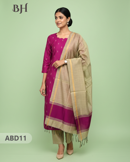 Raw Silk 3-Piece Kurti Set with Cut Work Neck Design in Pink Colour | Full-Length Lined Kurti with Gold Dupatta